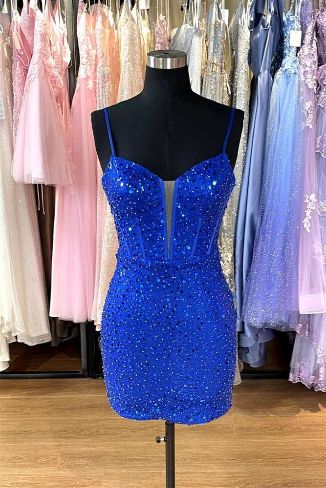 Sweetheart Spaghetti Straps Sequin Bodycon Homecoming Dress