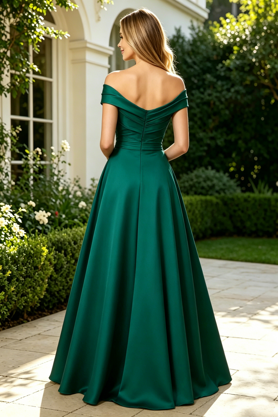 Chic Satin A-Line Off-Shoulder Floor-Lenght Mother Of The Bride Dress