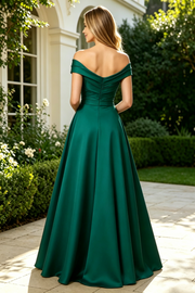 Chic Satin A-Line Off-Shoulder Floor-Lenght Mother Of The Bride Dress