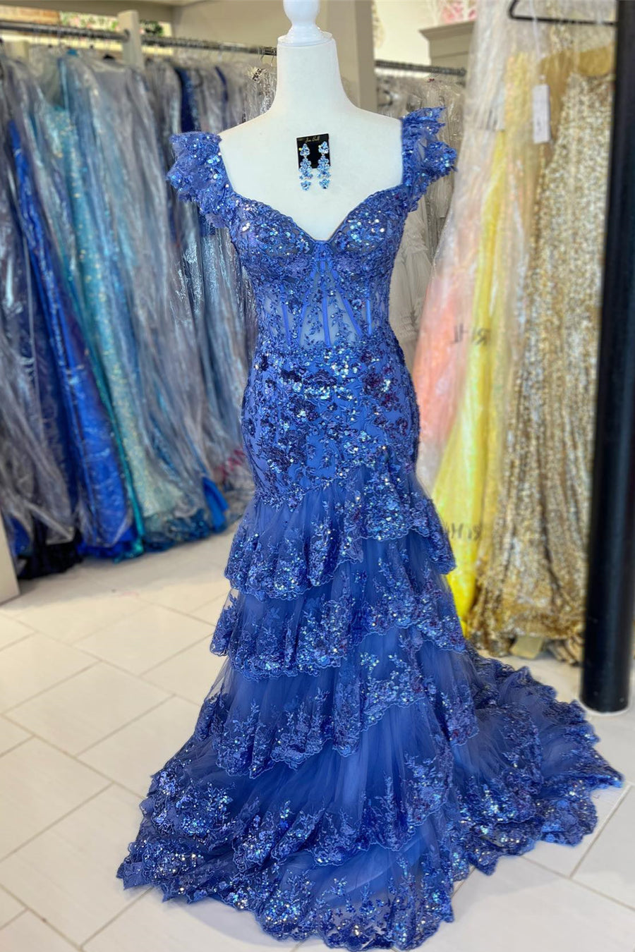 prom dress with flutter sleeves Eva Fashion 3532 A Line Long Formal Flutter Sleeve Prom Dress The Dress Outlet