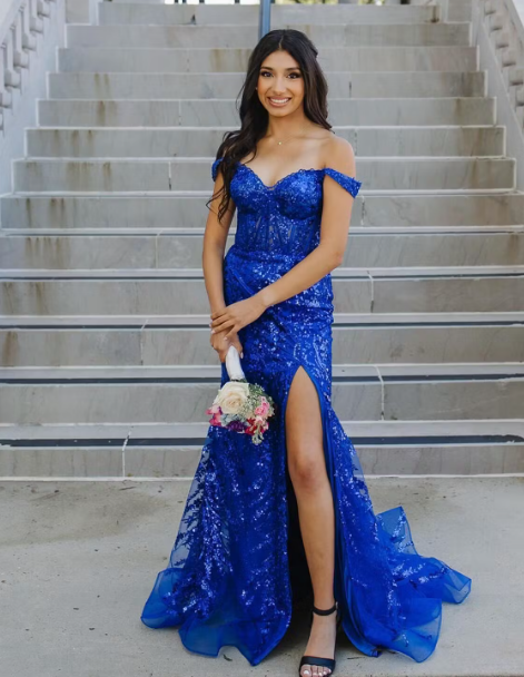 Gold Off-Shoulder Sequined Floral Mermaid Long Prom Dress with Slit | Joyofdress Gold Off-Shoulder Sequined Floral Mermaid Long Prom Dress with Slit | Joyofdress