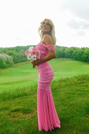 Off-Shoulder Sweetheart Fitted Chiffon Long Party Prom Dress