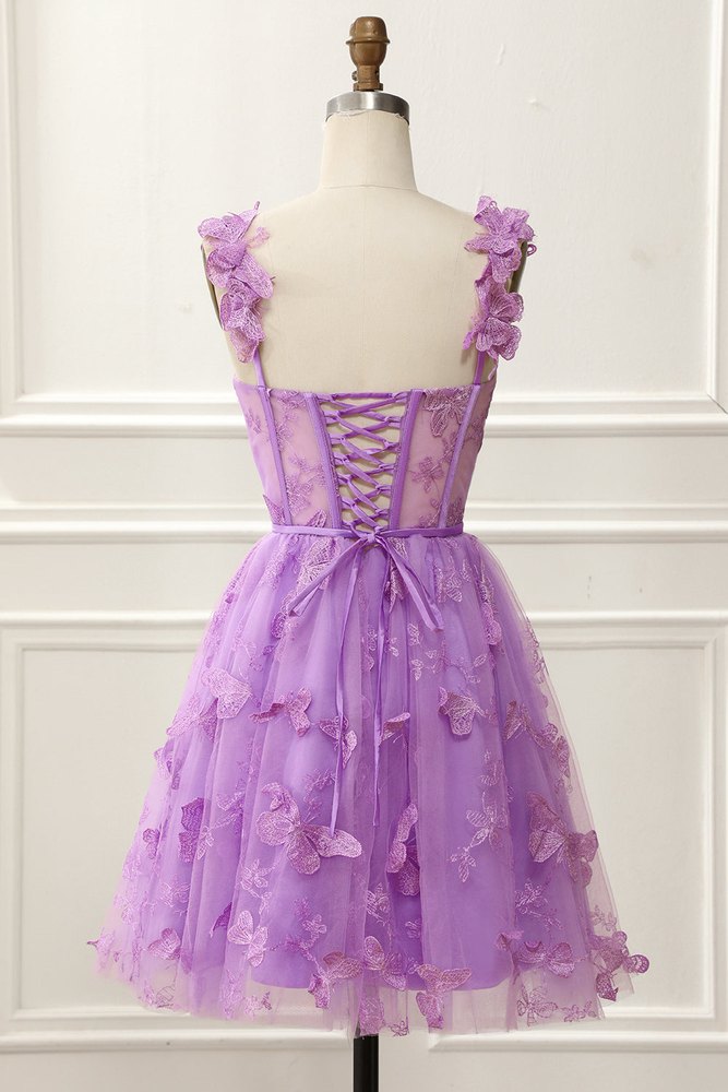 purple floral homecoming dress Lilac A-line Appliques Spaghetti Strap Tulle 3/4 Sleeve Lace Satin base layers Size:AquaCel Ag Dressing (1 Each)