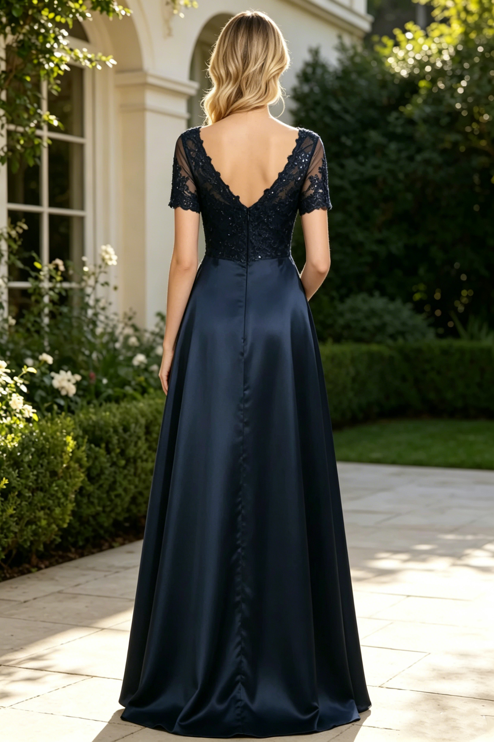 Modest A-Line V-Neck Short Sleeves Floor-Length Mother Of The Bride Dress