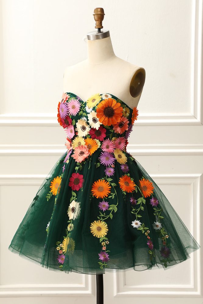 Light Green Strapless 3D Appliques Tulle Homecoming Dress | Joyofdress Light Green Strapless 3D Appliques Tulle Homecoming Dress | Joyofdress