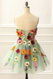 Light Green Strapless 3D Appliques Tulle Homecoming Dress