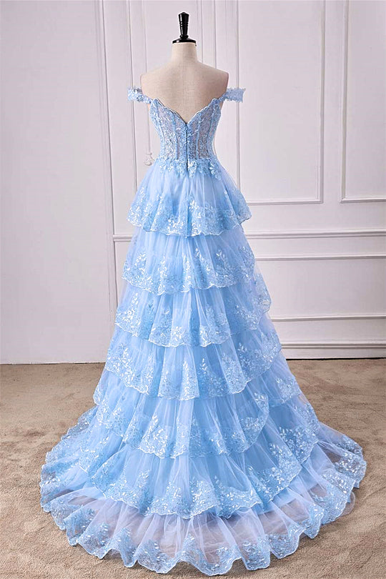 A Line Pink Off the Shoulder Sequined Slit Floor Length Backless Prom Dresses LBQ2912 main image 1