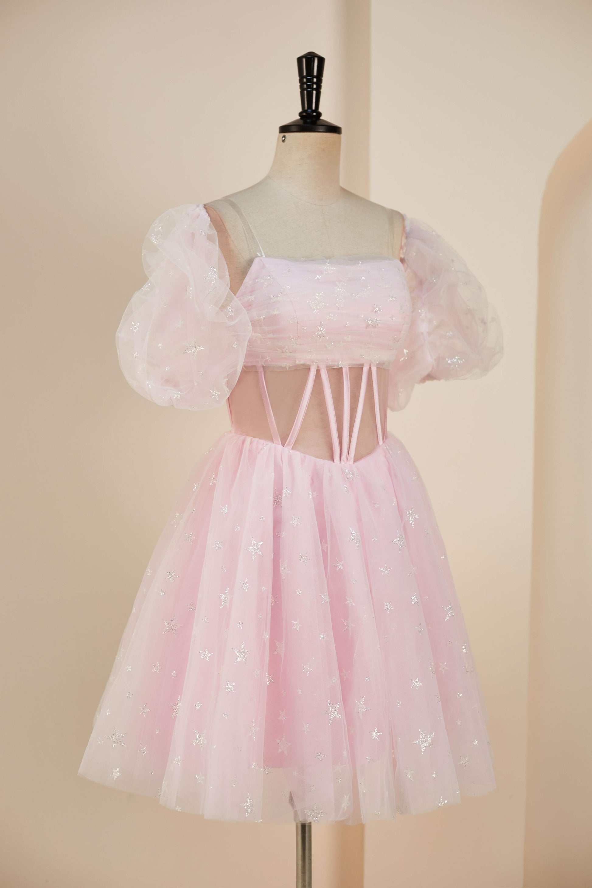 Pink A-line Strapless Homecoming Dress with Detachable Sleeves