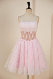 Pink A-line Strapless Homecoming Dress with Detachable Sleeves