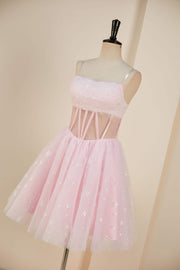 Pink A-line Strapless Homecoming Dress with Detachable Sleeves