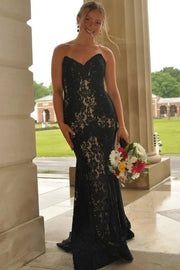 V-Neck Strapless Open Back Lace Mermaid Party Prom Dress
