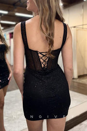 Sexy Fitted Illusion Scoop Spaghetti Straps Fully Beaded Homecoming Dress