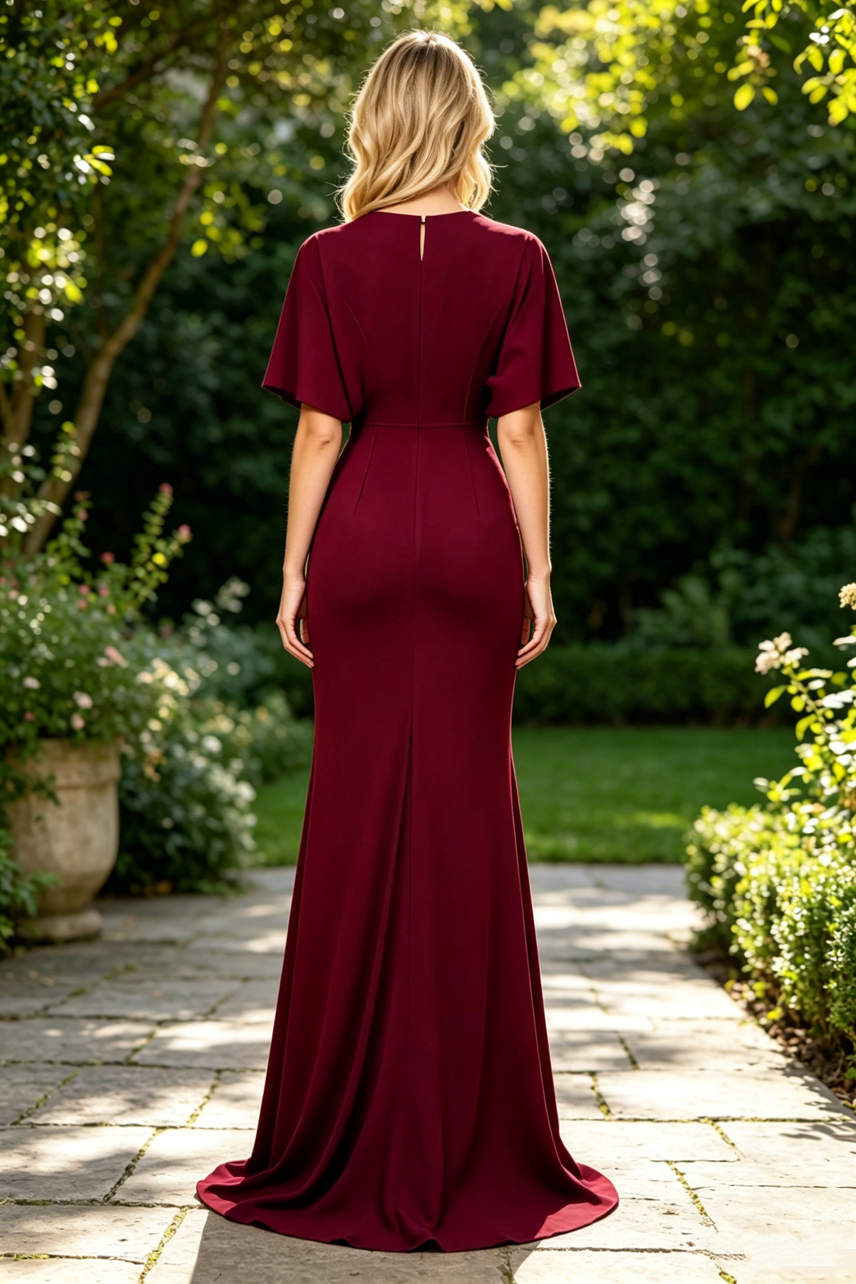 Modest Satin A-Line V-Neck Short Sleeves Mother Of The Bride Dress