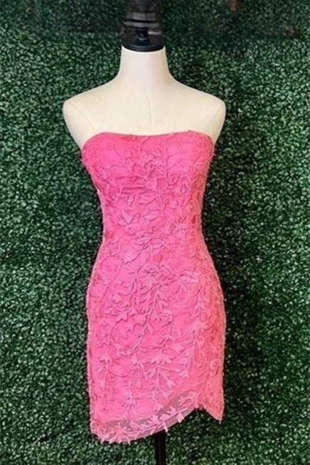 Pink Strapless Sheath Appliques Homecoming Dress
