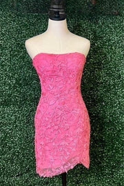 Pink Strapless Sheath Appliques Homecoming Dress