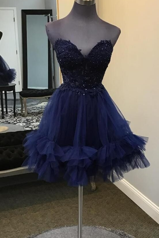 Strapless Short  Lace Top and Ruffle Skirt Homecoming Dress