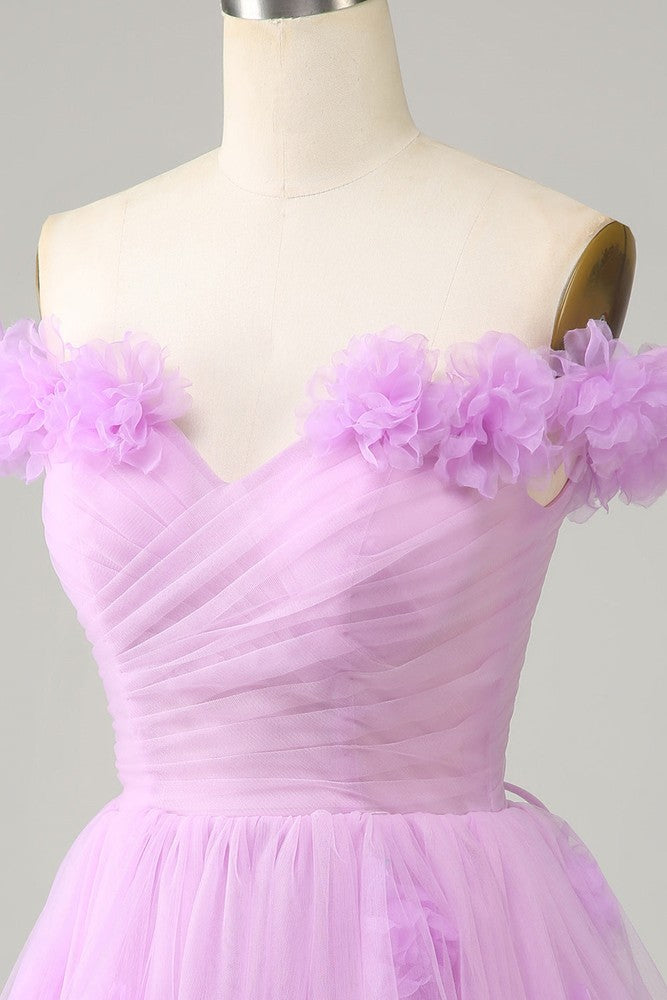 Lilac A-line Sweetheart Strapless Lace-Up Back Mini Homecoming Dress