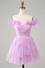 Lilac A-line Sweetheart Strapless Lace-Up Back Mini Homecoming Dress