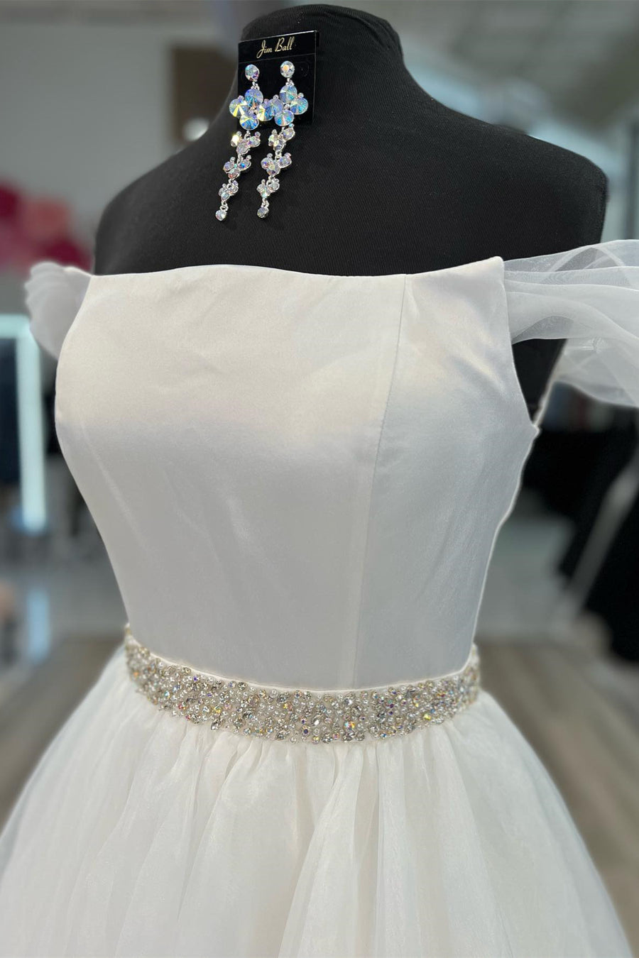 White Off-Shoulder Beaded A-line Long Prom Dress