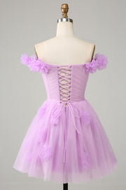 Lilac A-line Sweetheart Strapless Lace-Up Back Mini Homecoming Dress