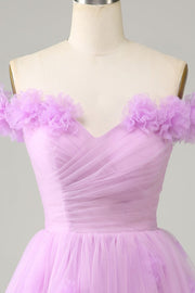 Lilac A-line Sweetheart Strapless Lace-Up Back Mini Homecoming Dress