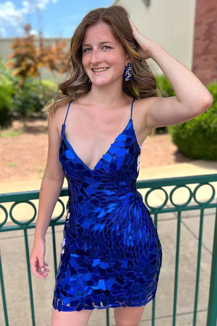 Sparkly Royal Blue Sequined Tight Short Homecoming Dress, Royal Blue / 8 Sparkly Royal Blue Sequined Tight Short Homecoming Dress, Royal Blue / 8