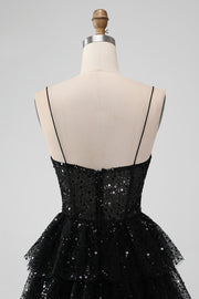 Black Sweetheart A-line Spaghetti Strap Tulle Homecoming Dress