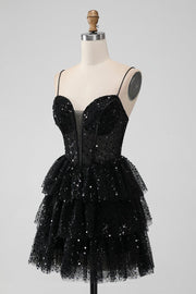 Black Sweetheart A-line Spaghetti Strap Tulle Homecoming Dress