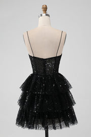 Black Sweetheart A-line Spaghetti Strap Tulle Homecoming Dress