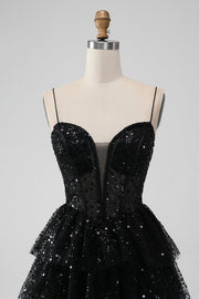 Black Sweetheart A-line Spaghetti Strap Tulle Homecoming Dress