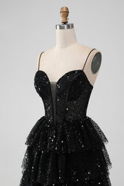 Black Sweetheart A-line Spaghetti Strap Tulle Homecoming Dress