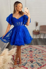 Pink A-line Off-the-shoulder Tulle Ruffle Homecoming Dress