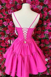 Fuchsia Straps Satin Mini Homecoming Dress