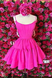 Fuchsia Straps Satin Mini Homecoming Dress