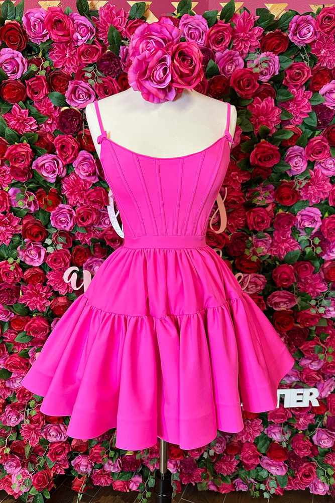 Fuchsia Straps Satin Mini Homecoming Dress