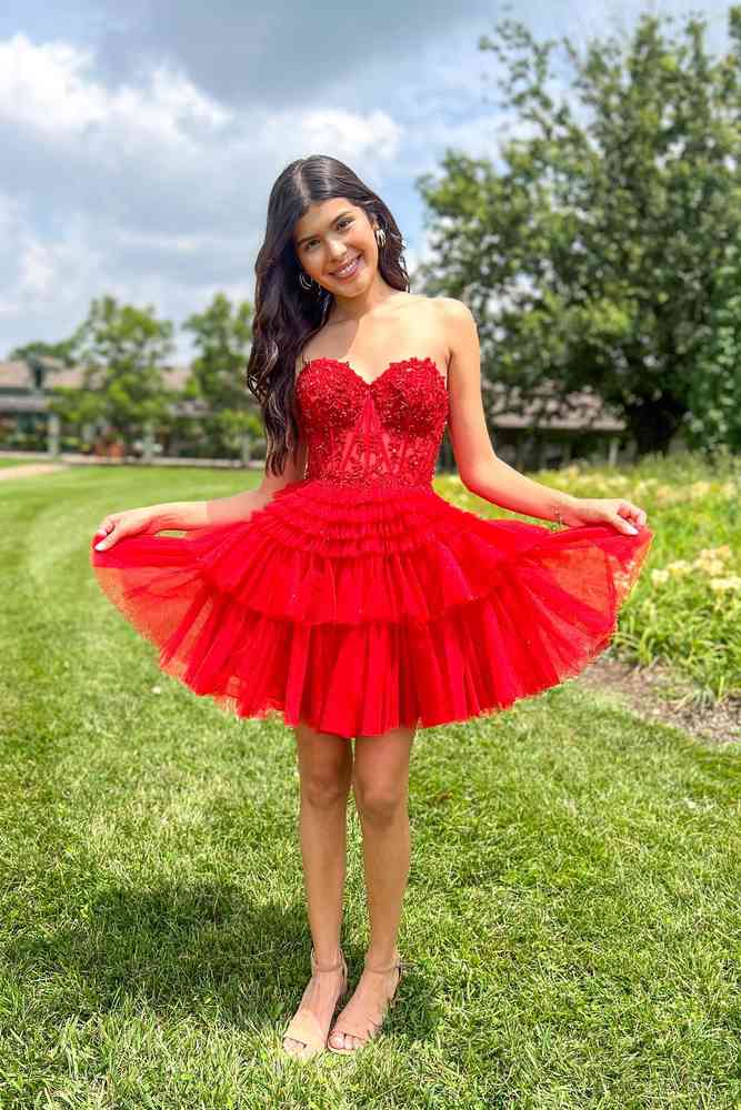 Yellow A-Line Ruffled Strapless Corset Homecoming Dress Yellow A-Line Ruffled Strapless Corset Homecoming Dress