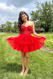 Yellow A-Line Ruffled Strapless Corset Homecoming Dress