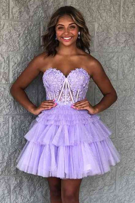 Yellow A-Line Ruffled Strapless Corset Homecoming Dress | Joyofdress Yellow A-Line Ruffled Strapless Corset Homecoming Dress | Joyofdress