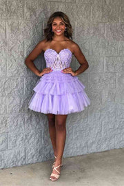 Yellow A-Line Ruffled Strapless Corset Homecoming Dress