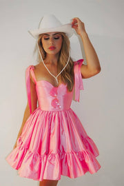 Pink Sweetheart Bow Strap A-Line Homecoming Dress