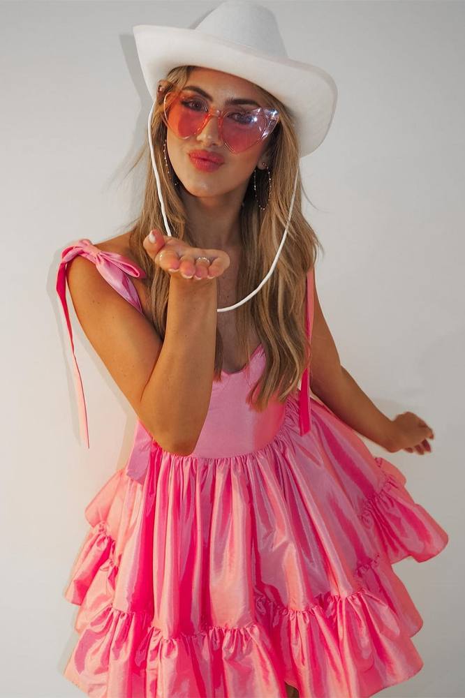 Pink Sweetheart Bow Strap A-Line Homecoming Dress