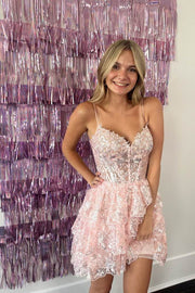 Off the Shoulder Lavender Sequin Ruffle Short Homecoming Dress