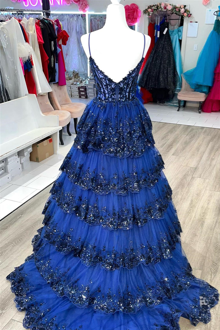 navy blue princess prom dresses Princess Strapless Navy Blue Long Prom Dress with Pockets US16 / As Picture