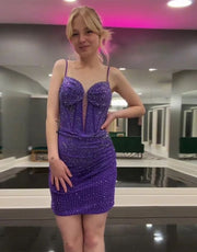 Wholesale Sparkly Homecoming Dress Tight Beaded Spaghetti Straps