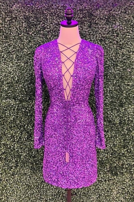 Sheath Sequin Lace Up Homecoming Dress
