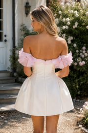 3D Floral Off-Shoulder A-Line Satin Sweet Mini Homecoming Patry Dress