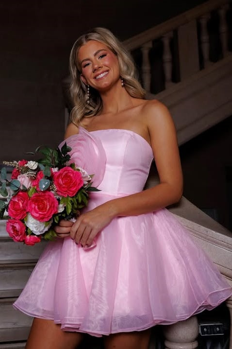 3D Floral Tulle A-Line Strapless Empire Short Homecoming Dress