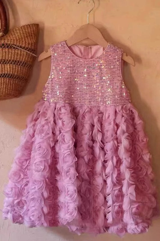 3D Flower Sequins Round Sleeveless Empire A-Line Flower Girl Dress