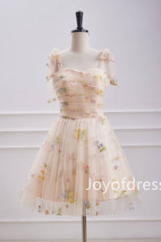 Champagne Floral Embroidered A-Line Short Homecoming Dress