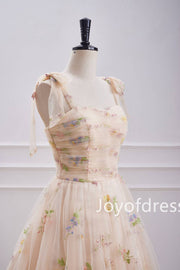 Champagne Floral Embroidered A-Line Short Homecoming Dress